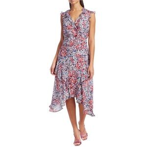 Parker Atlanta Silk Floral Ruffle Sleeveless Multicolor Tiered Midi Dress Size 4